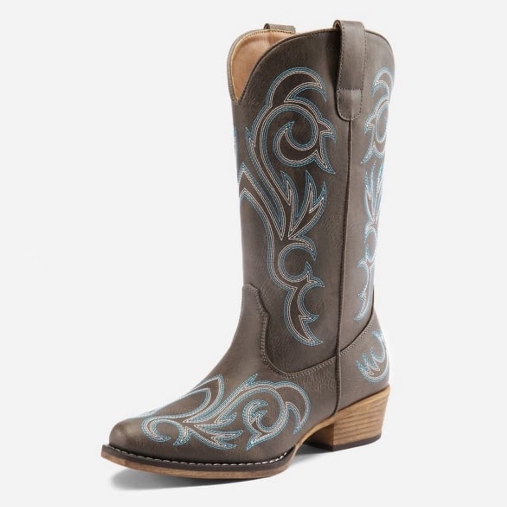 NWT JustFab Dream Pairs Western Mid-Calf Boot in Brown, Sz. 9